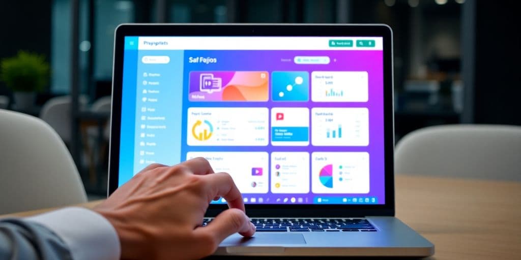 Laptop with colorful, intuitive SaaS user interface.